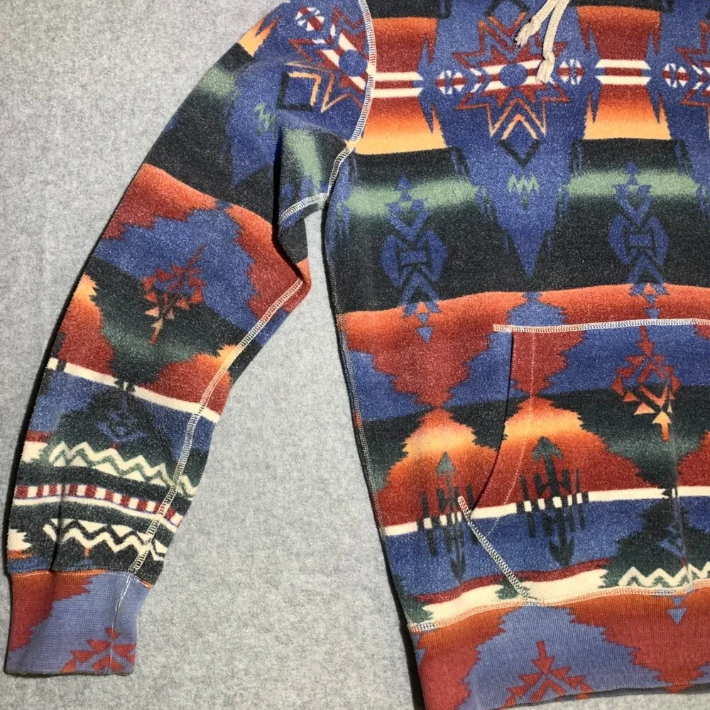 Polo Ralph Lauren‎ Mens M Aztec Fleece Hoodie Southwestern Pattern Blue Orange